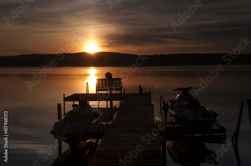 sunrise over lake in Northern Michigan, dockside view
