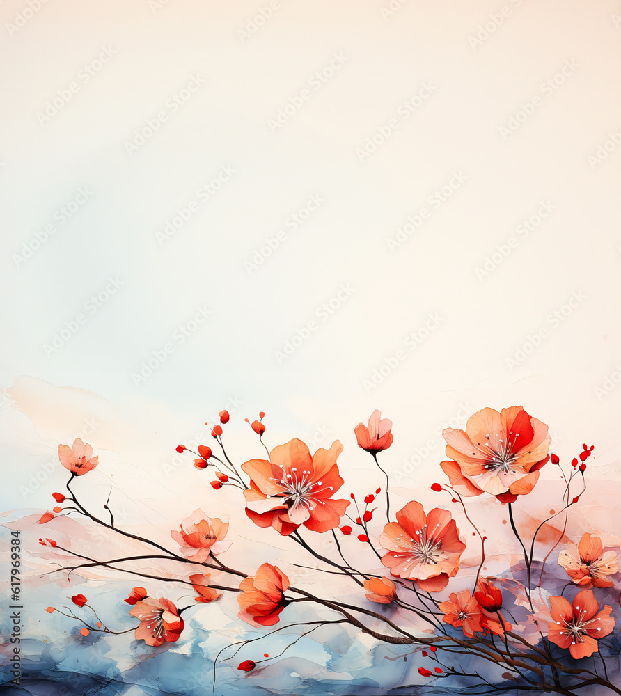 Cherry Blossoms letterhead template with background, room for text, copy space, generative ai