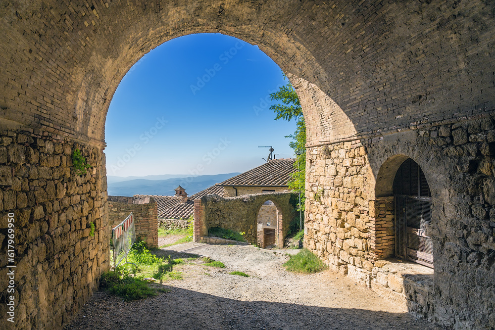 Volterra, Italy. Ancient fortress gate with an arch