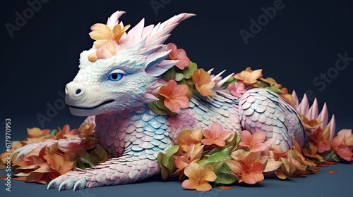 Colorful dragon head made of flowers and leaves © PerfectShowerz