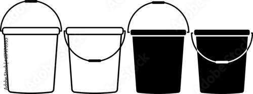 outline silhouette bucket icon set