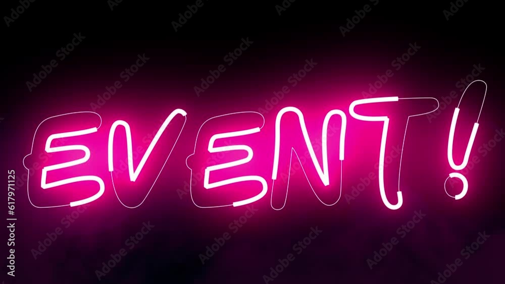 Event text font with light. Luminous and shimmering haze inside the letters of the text Event. 