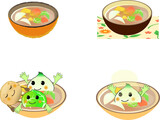 野菜スープと可愛いキャラクターイラストセット