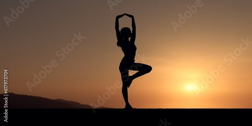 Yoga style silhouette blurred background, AI Generated © Montalumirock
