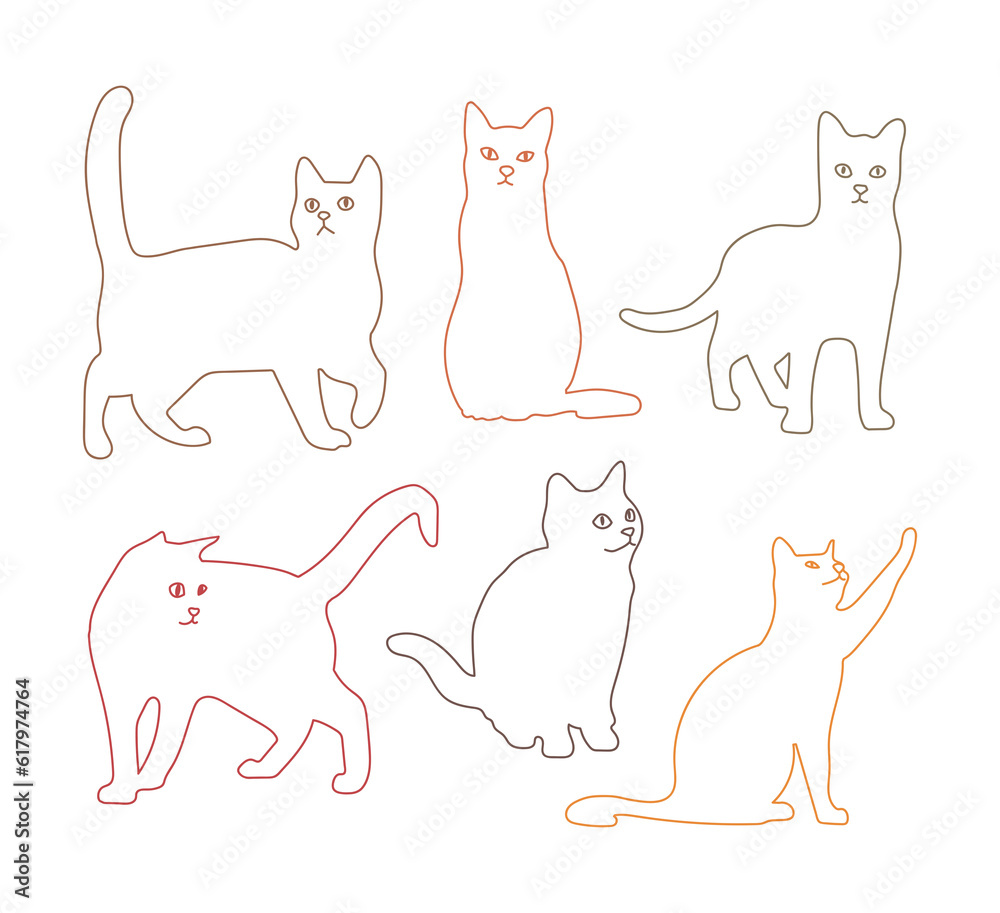 A set of black cat silhouette illustrations doing various movements. A set of black cat silhouette illustrations doing various movements.