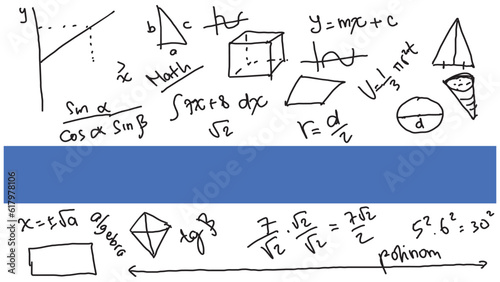 Doodle math formulas and numbers on a white background. Vector illustration. with a blank place to put text
