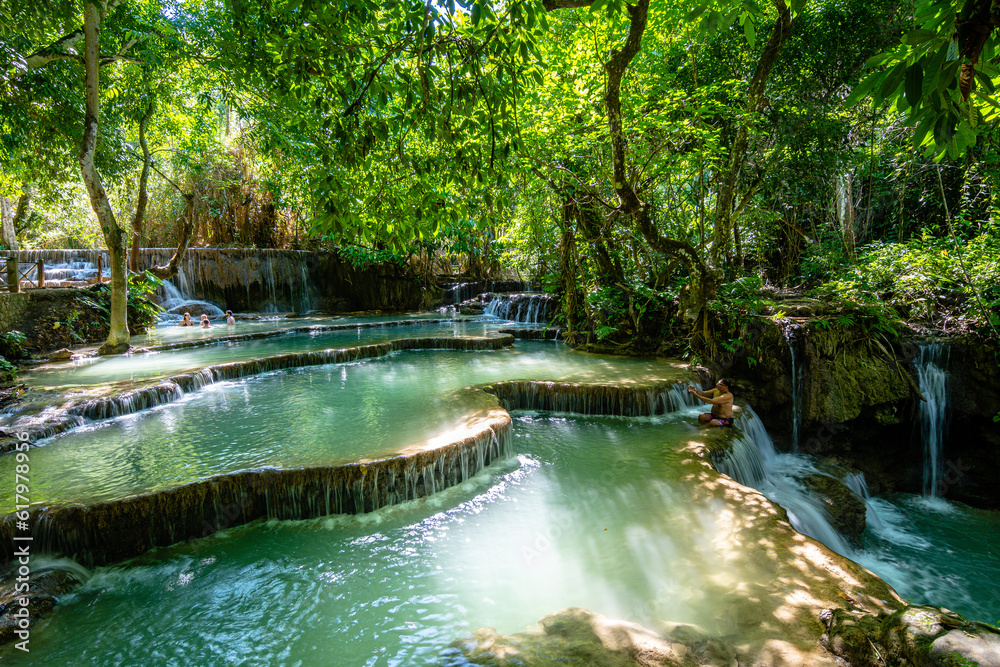 views of kuan si waterfalls in luang prabang, laos views of kuan si waterfalls in luang prabang, laos