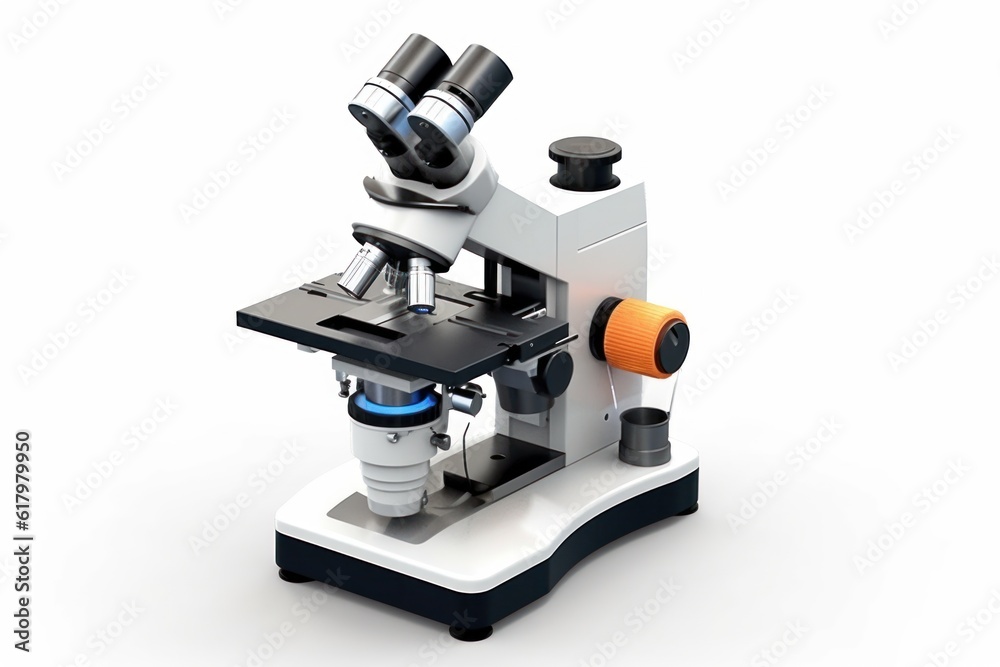 Advanced scientific microscope isolated on a white background