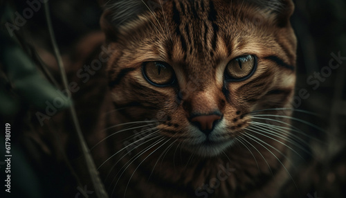 Cute striped kitten staring at camera in nature green beauty generated by AI © Jemastock