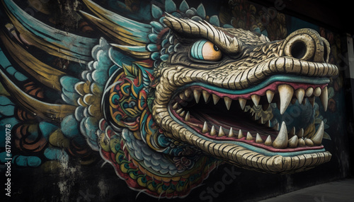 Multi colored dragon statue embodies ancient East Asian culture and mythology generated by AI
