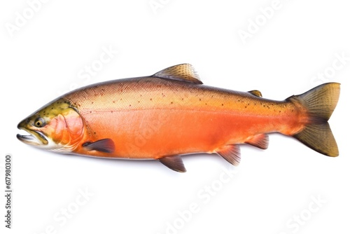 Detailed illustration of a Pacific Salmon fish isolated on a white background, © sirisakboakaew