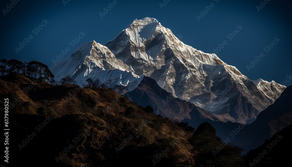 Majestic mountain range, panoramic beauty in nature, tranquil exploration journey generated by AI
