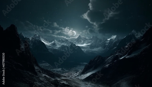 Nighttime mountain climbing adventure reveals majestic Milky Way galaxy generated by AI