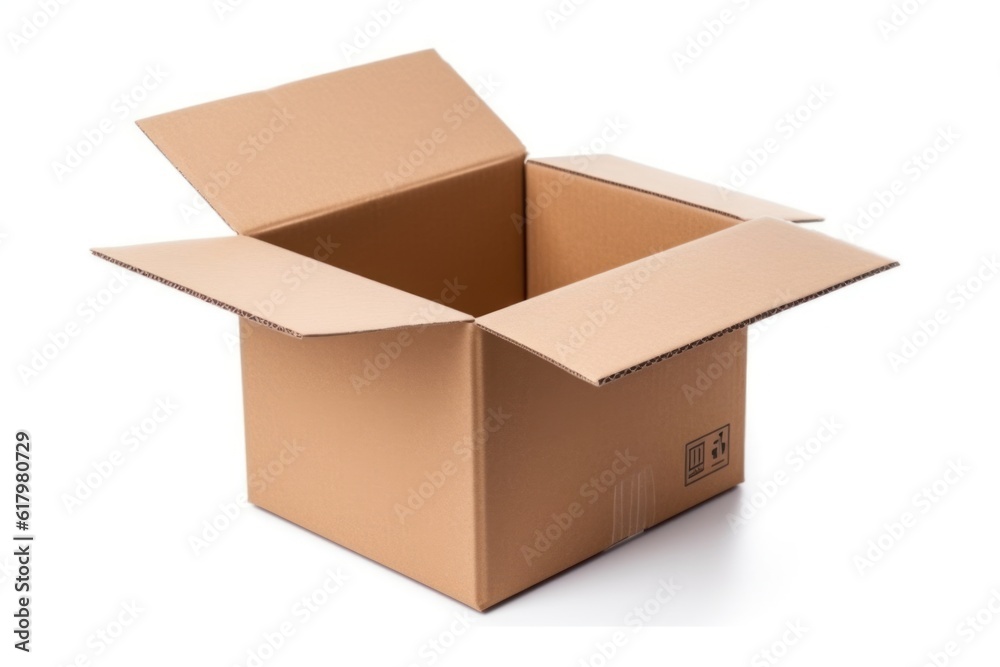 Empty open cardboard box, lightweight and durable for packaging, storage and moving, isolated on a white background Empty open cardboard box, lightweight and durable for packaging, storage and moving, isolated on a white background