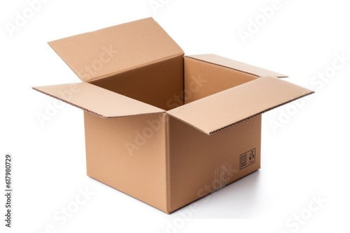  Empty open cardboard box, lightweight and durable for packaging, storage and moving, isolated on a white background © sirisakboakaew