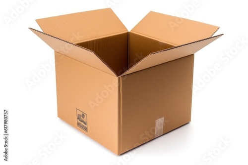  Empty open cardboard box, lightweight and durable for packaging, storage and moving, isolated on a white background © sirisakboakaew