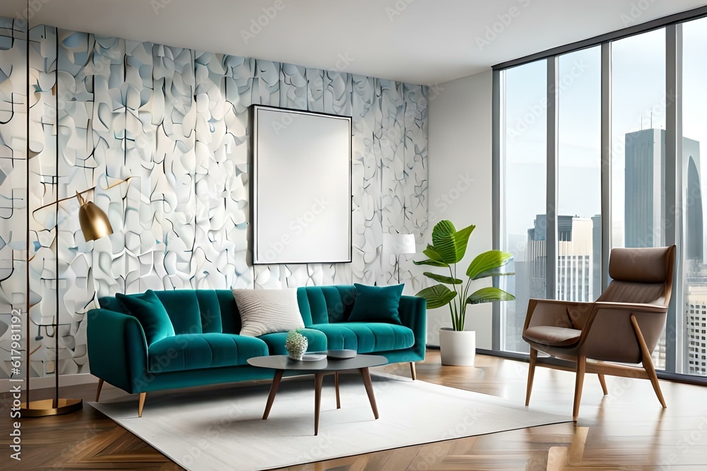 Fototapeta premium Poster frame mockup in modern apartment interior background
