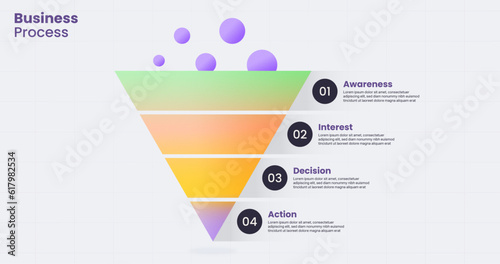 infographic traditional marketing funnel chart diagram template for 4 step business process concept
