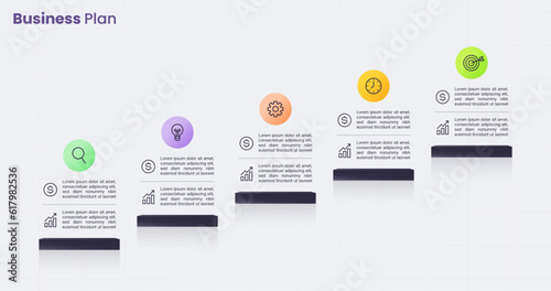 Infographic stairs diagram template for 5 step business plan concept