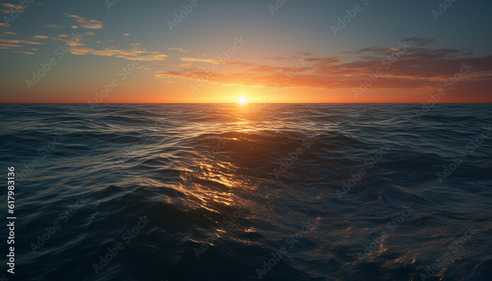 Tranquil seascape at dusk, reflecting the beauty of nature twilight generated by AI Tranquil seascape at dusk, reflecting the beauty of nature twilight generated by AI