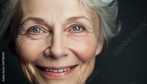 Smiling senior woman, aging gracefully, exuding beauty and confidence generated by AI