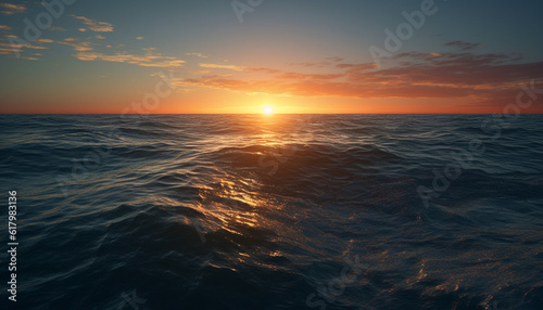 Tranquil seascape at dusk, reflecting the beauty of nature twilight generated by AI