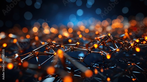 Network of connected points and lines. Technological background. 3d rendering, generative AI photo