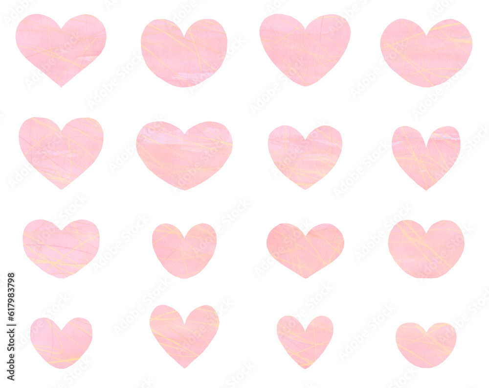 ピンク色のハートセット　バレンタイン素材