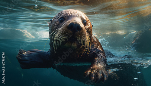 Close up portrait of a cute seal swimming underwater generated by AI