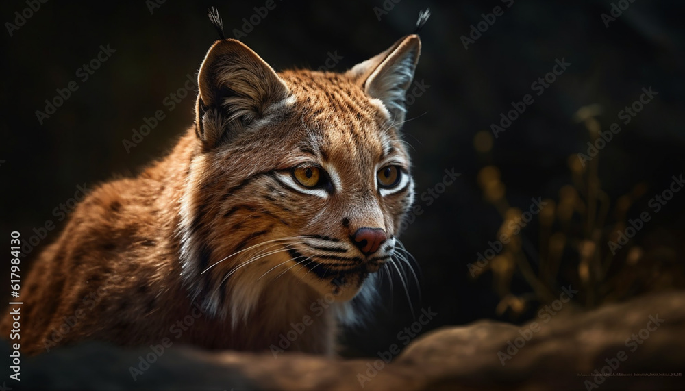 Obraz premium Majestic tiger staring, close up portrait of a big cat generated by AI