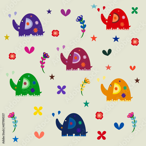 seamless pattern cute elephants vector