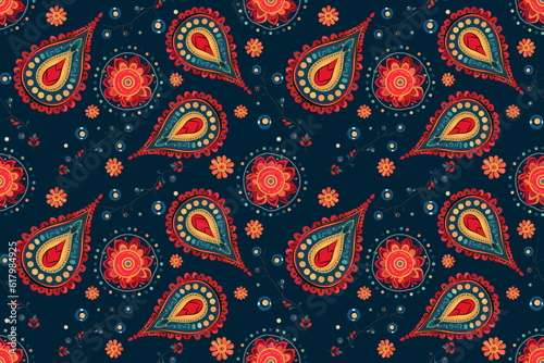 Paisley ethnic pattern design. floral pattern with paisley and indian flower motifs. damask style texture fabric for textil and decoration