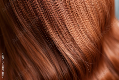 Close-up of a bunch of shiny natural brown hair . Generative AI