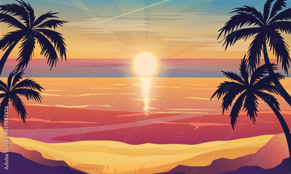 Tropical beach sunrise landscape background