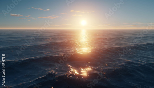 Tranquil sunset seascape, water reflecting beauty in nature motion generated by AI