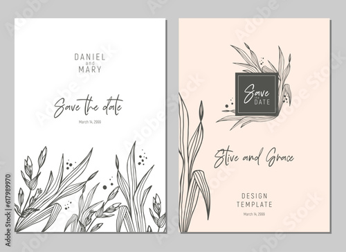 Set of floral invitation, rsvp, save the date card design. Floral card stylish design. Vector template