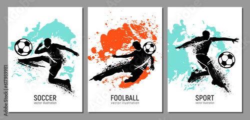 Set of postcards dedicated to football (soccer). Martial art in abstract style. Vector templates for card, poster, flyer, banner and other.