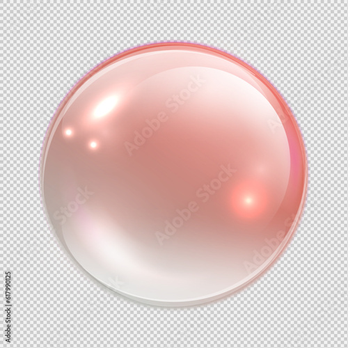 vector pink transparent glass sphere glass or ball, shiny bubble glossy