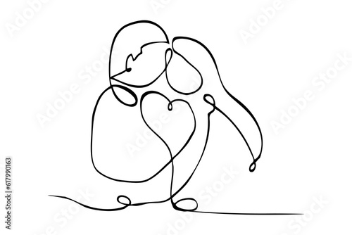 simple vector sketch couple man woman in love single one line art, continuous