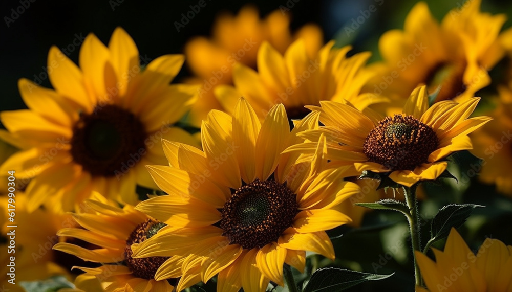 Obraz premium Vibrant sunflower shines in nature yellow beauty, a summer bouquet generated by AI
