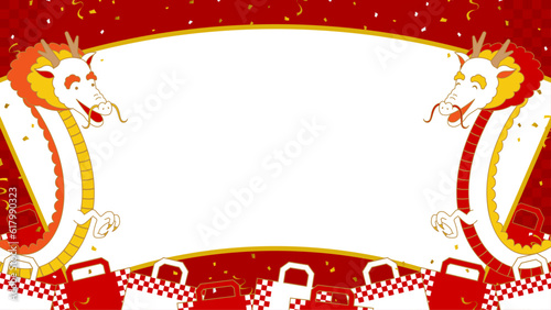 龍と買い物袋のフレーム／扇形（横向き16:9）