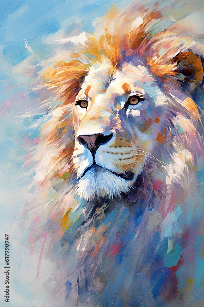 Colorful Palette-knife drawing of a Lion. Using Primary Colors.