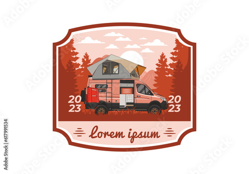 Large van with roof tent illustration design
