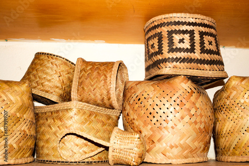 A souvenir sold to tourists in the state of Maranhão, Brazil, are baskets of vegetable fibers, native to the Brazilian Amazon.