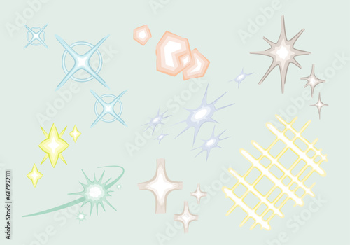 キラキラ、ときめく、光る効果の手描き素材セット