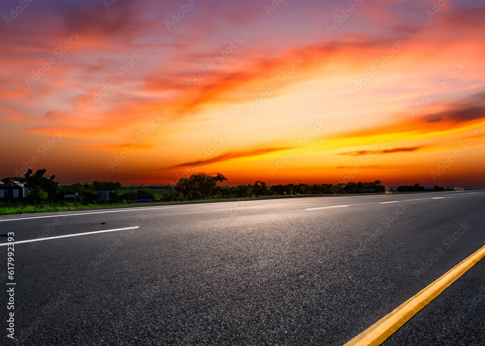 abstract empty asphalt road at night sunset or sunrise with lights created with generative ai technology abstract empty asphalt road at night sunset or sunrise with lights created with generative ai technology