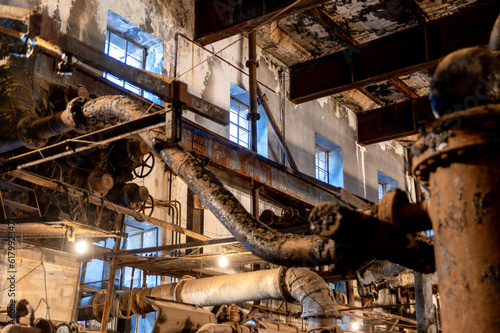 Interior view of an old abandoned factory.