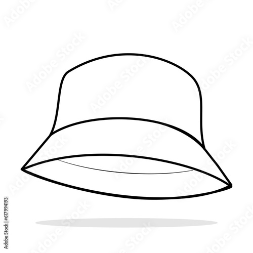 Bucket hat technical fashion illustration. hat template vector illustration. front view. white colour. CARD mockup. Editable stroke.