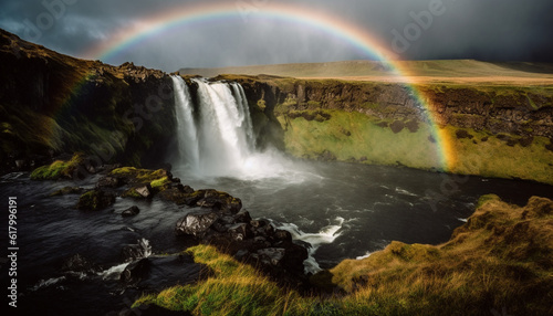 Nature majestic beauty in multi colored spectrum  flowing water and tranquil landscape generated by AI