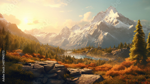 Sunset in a mountain valley